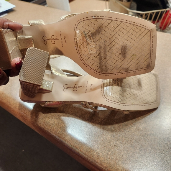 Jessica Simpson strappy gold champagne jeweled heels. 4 inch heels. - Picture 3 of 6